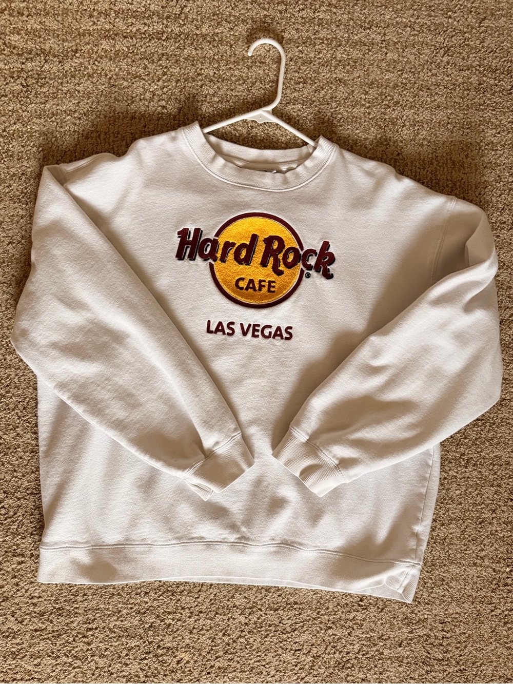 Hard Rock Cafe White Crewneck Sweatshirt with Yellow & Maroon Logo